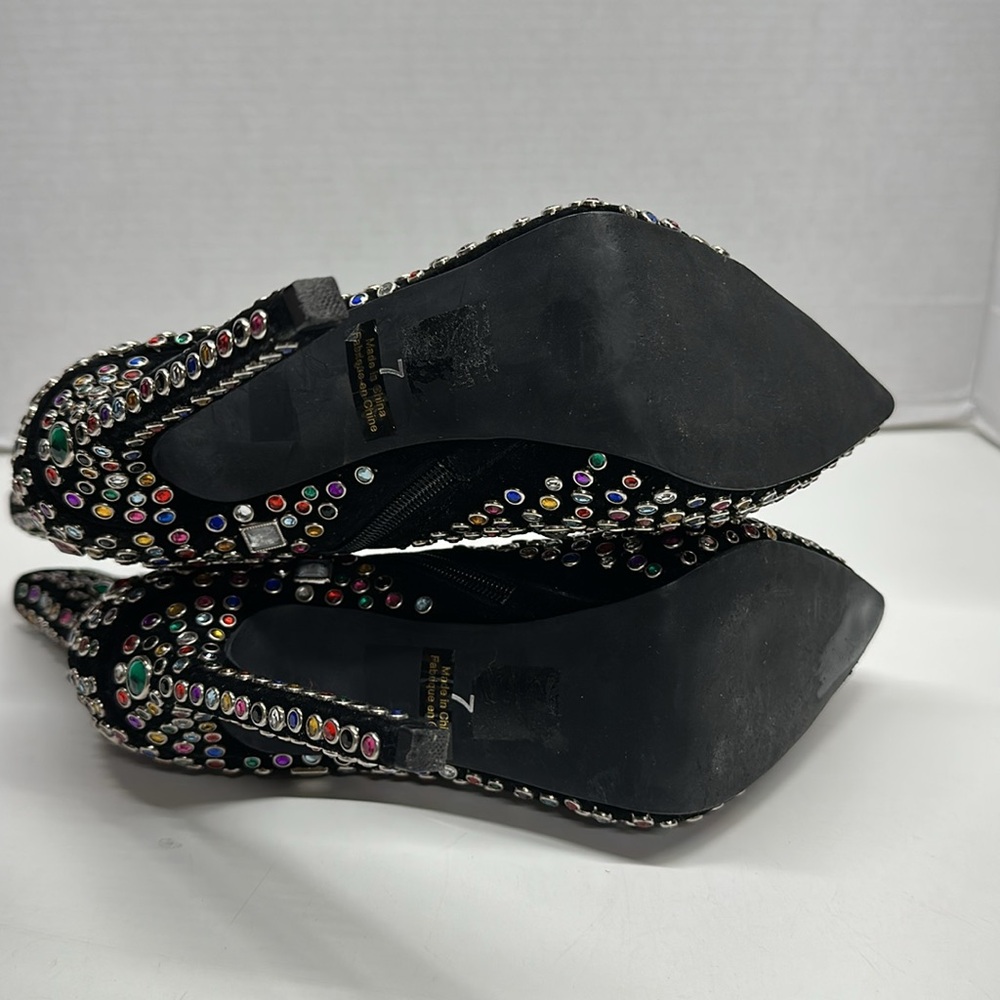 Jeffrey Campbell Stiletto High Heel Booties Boots Jeweled Multicolor Black 7 - Picture 7 of 9